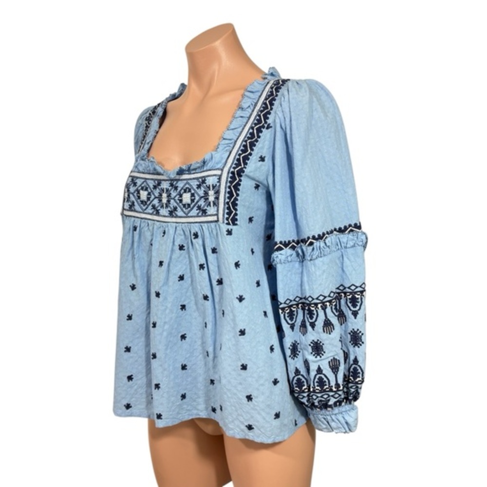ANTHROPOLOGIE SEEN WORN‎ KEPT blue embroidered mary boho blouse top 6 S M - Picture 4 of 11